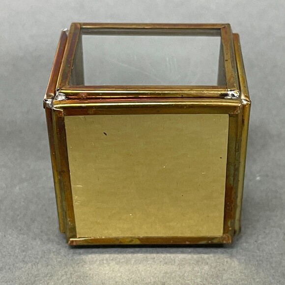 Vintage Glass Brass Mirrored Small Jewelry Trinket Box Square with Bird - Picture 7 of 7